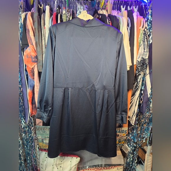 #0547 Sz 22 NWT ELOQUII Dbl Wrap Dress Silky Navy Blue 25.75"ptp 39"Long CHIC! - Picture 7 of 16